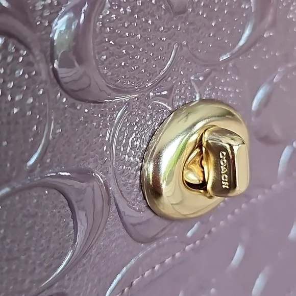 Coach Embossed Brown Crossbody Bag with Gold Chain